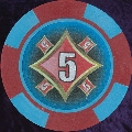 Red and Light Blue Four Block 11.5gm Poker Chip Numbered 5