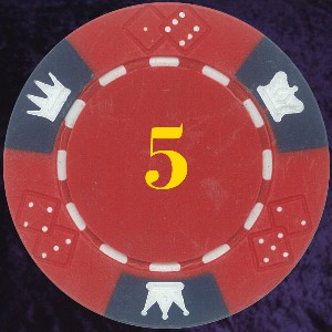 Red Crown and Dice 3 colour 14gm Poker Chips numbered 5 (LAST 75) Photo