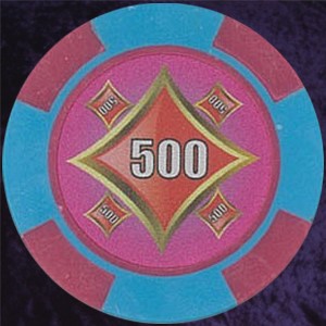 Pink and Light Blue Four Block 11.5gm Poker Chip Numbered 500 Photo