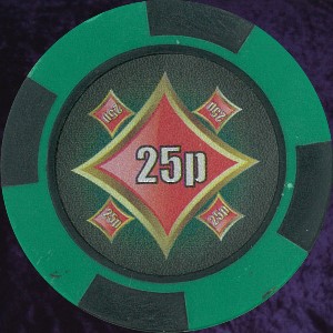 Green and Black Four Block 11.5gm Poker Chip Numbered 25p Photo