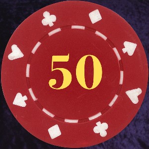 Red Card Suit chip 11.5gm Numbered 50