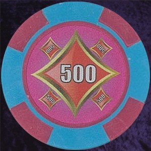 Pink and Light Blue Four Block 11.5gm Poker Chip Numbered 500