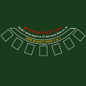 Blackjack Layout 200 x 140cm Dark Green for 7 Players