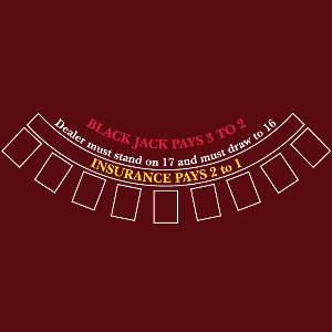 Blackjack Layout 200 x 140cm Burgundy for 9 Players